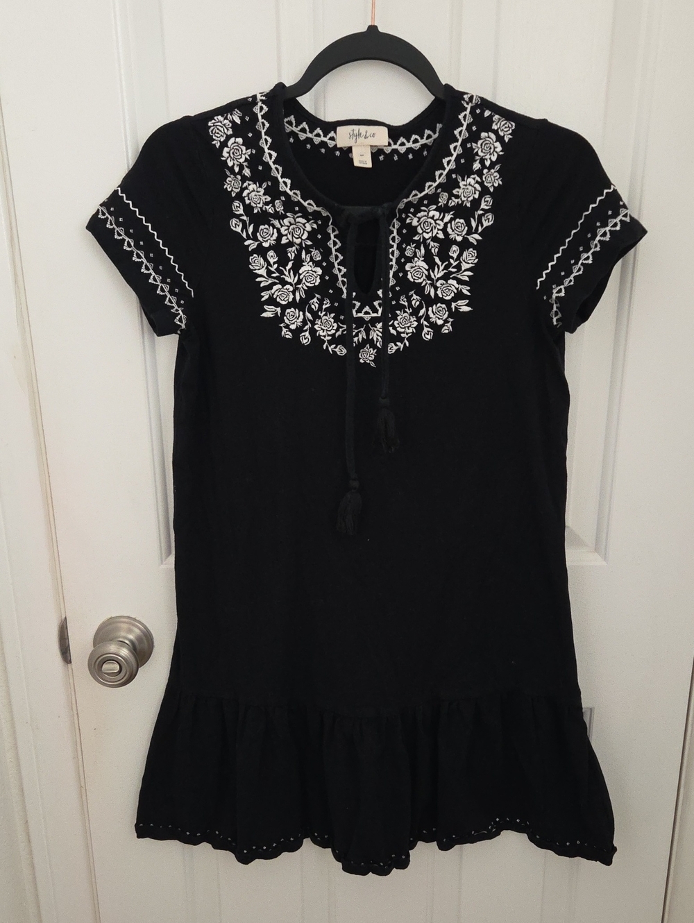 Style & Co. Black Dress with White Floral Embroidery